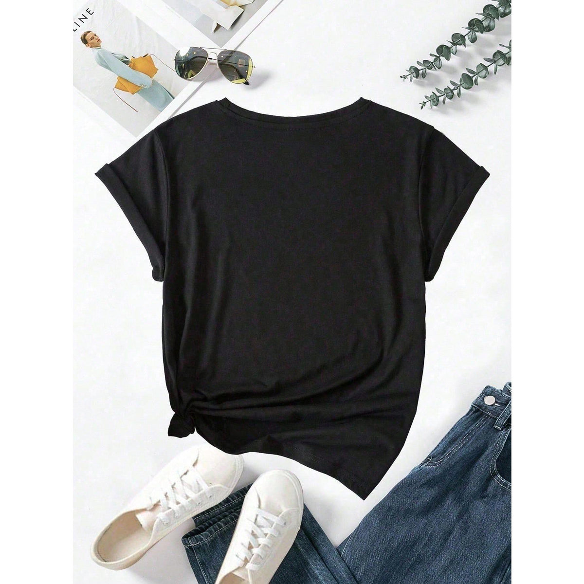 Women's Letter & Floral Print Casual Round Neck Short Sleeve T-Shirt, Summer