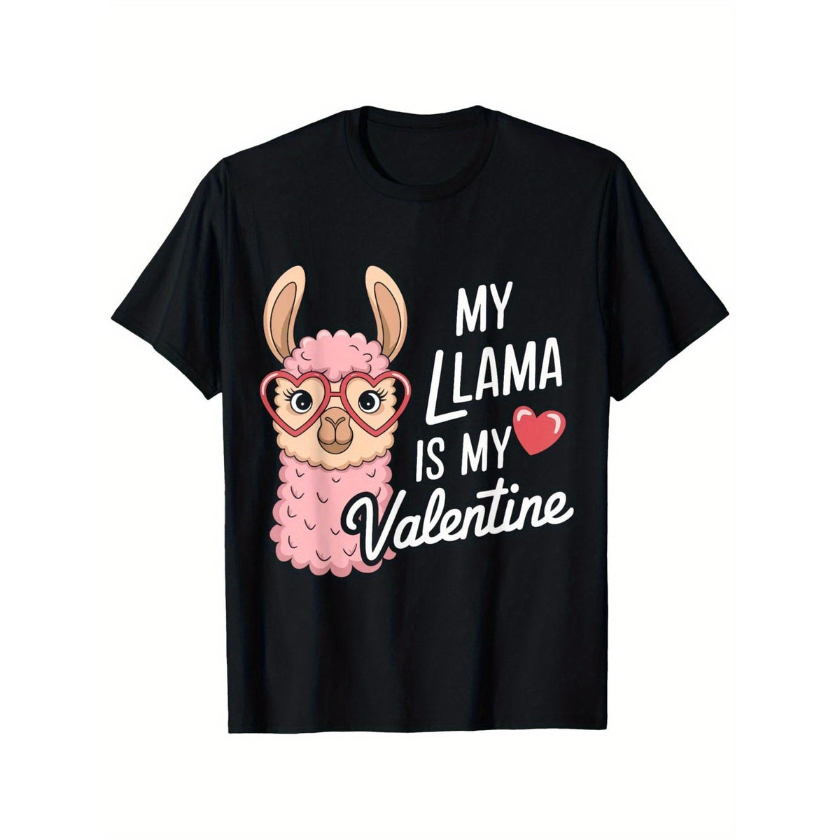 Llama Is My Valentine, Llama Lover Animal T-shirt, New Unisex Short-sleeved T-shirt with a Relaxed Fit, Comfortable and Casual Style, 100% Cotton, Sizes S-XXXXXL, Perfect for Spring and Early Spring Outfits., PLUS SIZE