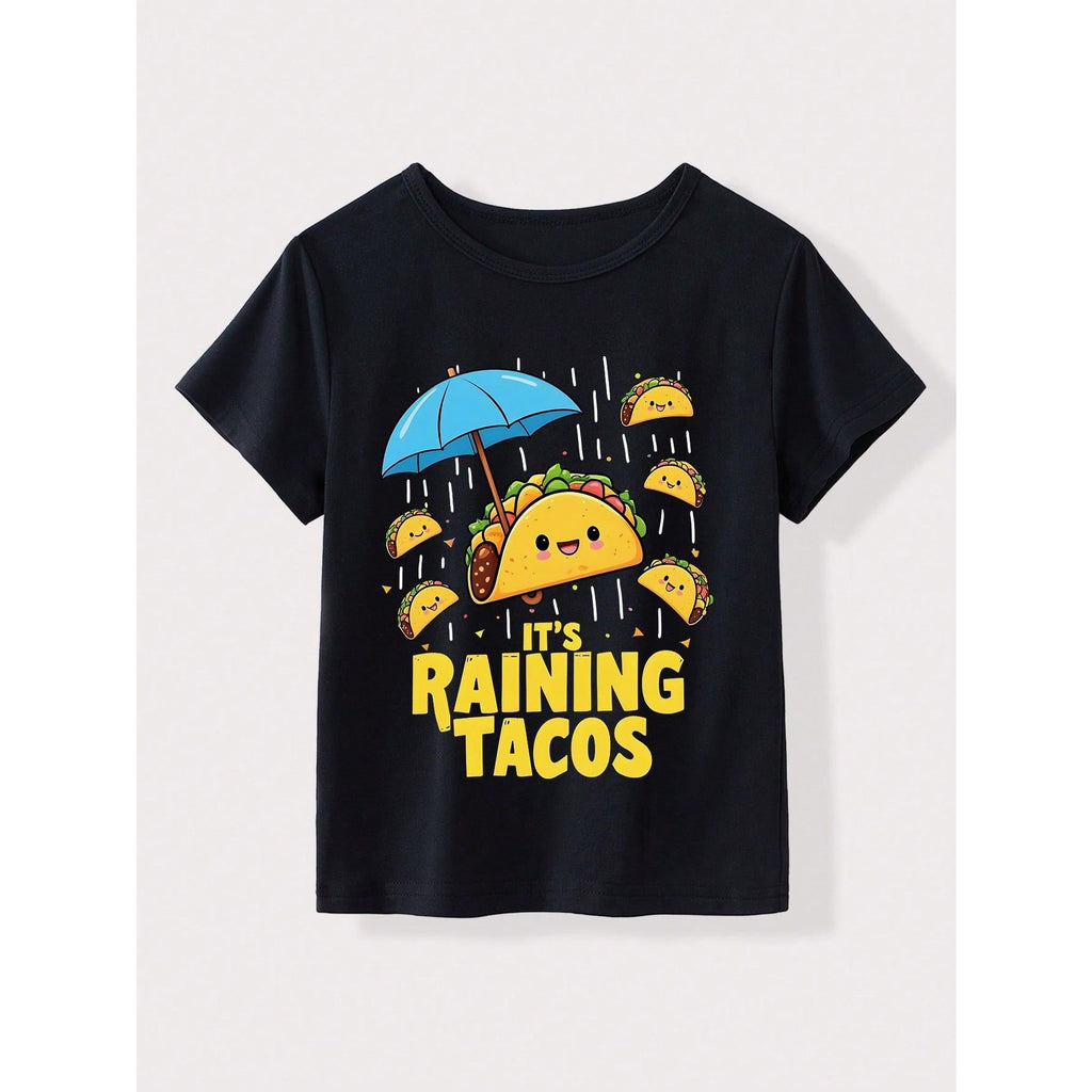 Young Boy Funny Letter Slogan & Cartoon Corn Graphic Print Round Neck Short Sleeve T-Shirt