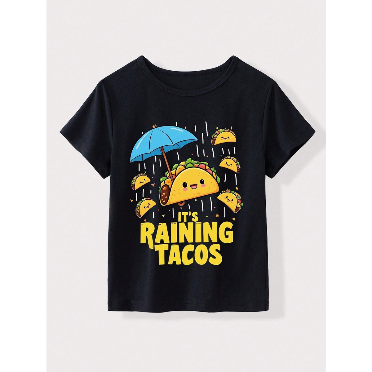 Young Boy Funny Letter Slogan & Cartoon Corn Graphic Print Round Neck Short Sleeve T-Shirt