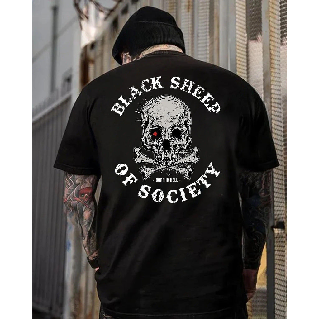 Black Sheep Of Society T-Shirt, Skull Biker Shirt, Outlaw Rebel Graphic Tee, Anti Social Dark Streetwear Shirt, Punk Tattoo Style Tee
