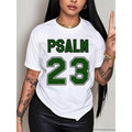 Plus Size Women's Psalm 23 Premium Jersey Streetwear T-Shirt - Women's Clothes, Oversized Casual Short-Sleeve Round Neck Top, Soft Breathable Fabric with Bold Green Lettering, Ideal for Holiday Parties, Gifting