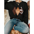 Women's Cow Head Printed Round Neck Sweatshirt Pullover Fall Outfit