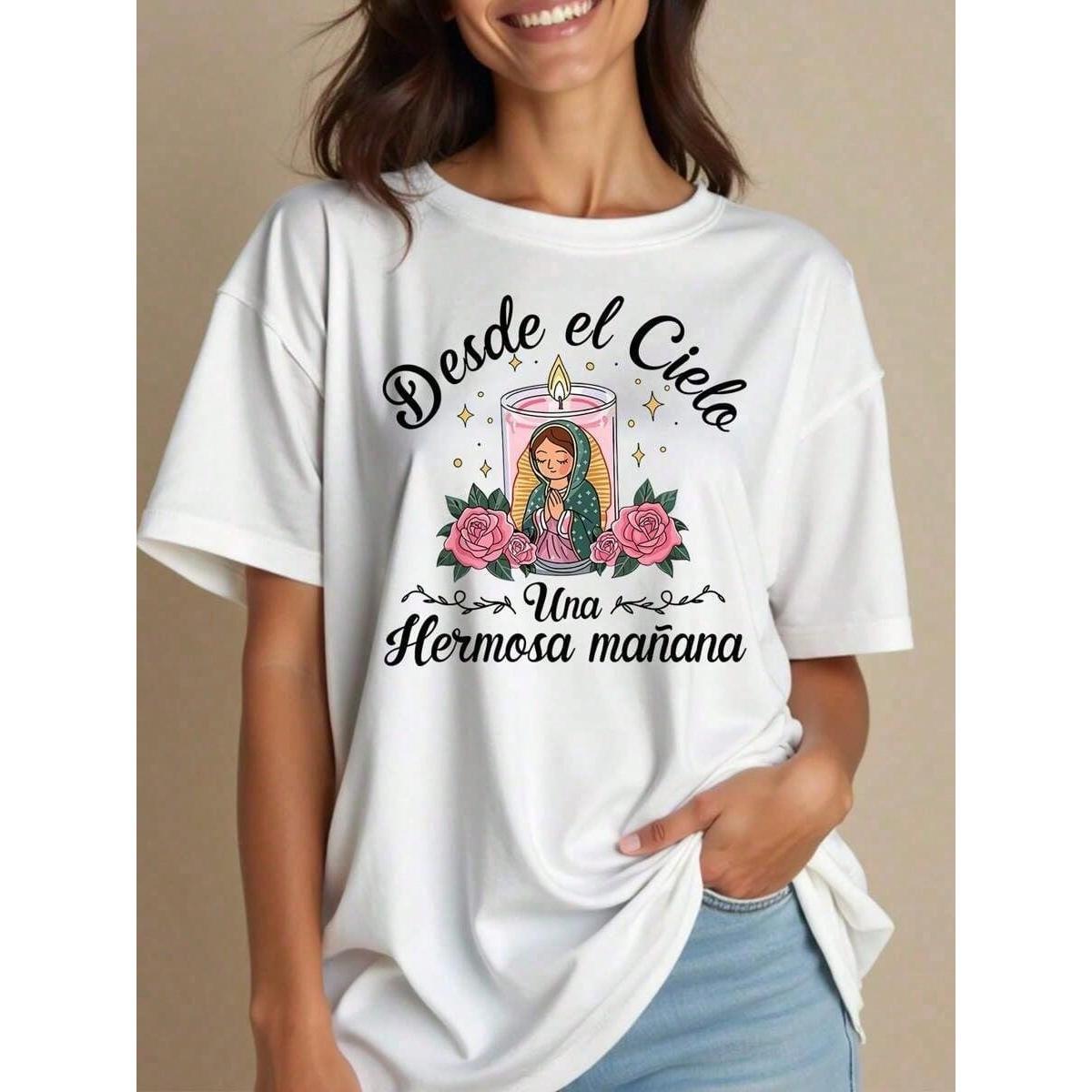 100% Cotton Style Women, Our Lady Of Guadalupe-Shirt, Virgin Mary-Shirt, Faithful-Shirt, Round Neck Religious, Inspirational Christian-Shirt, Loose Fit-Shirt Women, Parties Or Gifts, Soft And Comfortable
