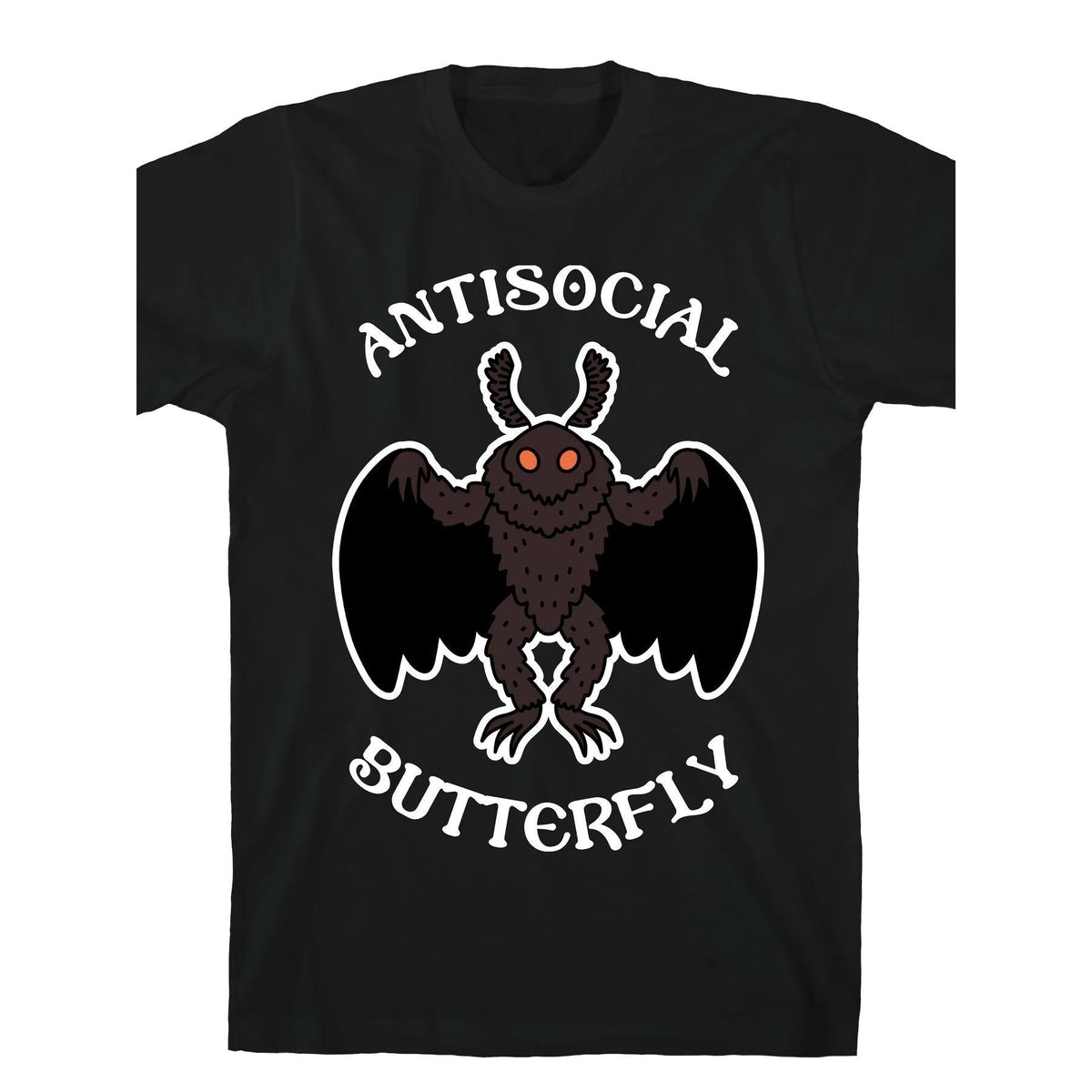 Men's Antisocial Butterfly Mothman Graphic T-Shirt in Pure Cotton, Casual Basic Shortsleeve Crew Neck with Regular Fit, Machine Washable, Stretch, Graphic Print, All Seasons, Chic
