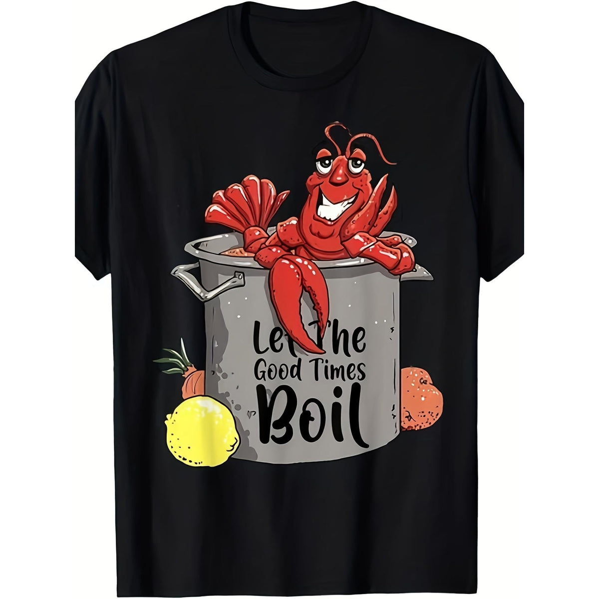 Men's Cajun Crawfish Boil T-Shirt - Retro Louisiana Bayou Design with Crawfish & Cajun Music Graphic, Let The Good Times Boil Slogan, Comfortable Short Sleeve Tee Suitable for Mardi Gras, Crawfish Boils, Casual Wear