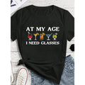 Fashionable Minimalist Wine Glass Print Casual Short Sleeve T-Shirt Graphic Tees Women Tops