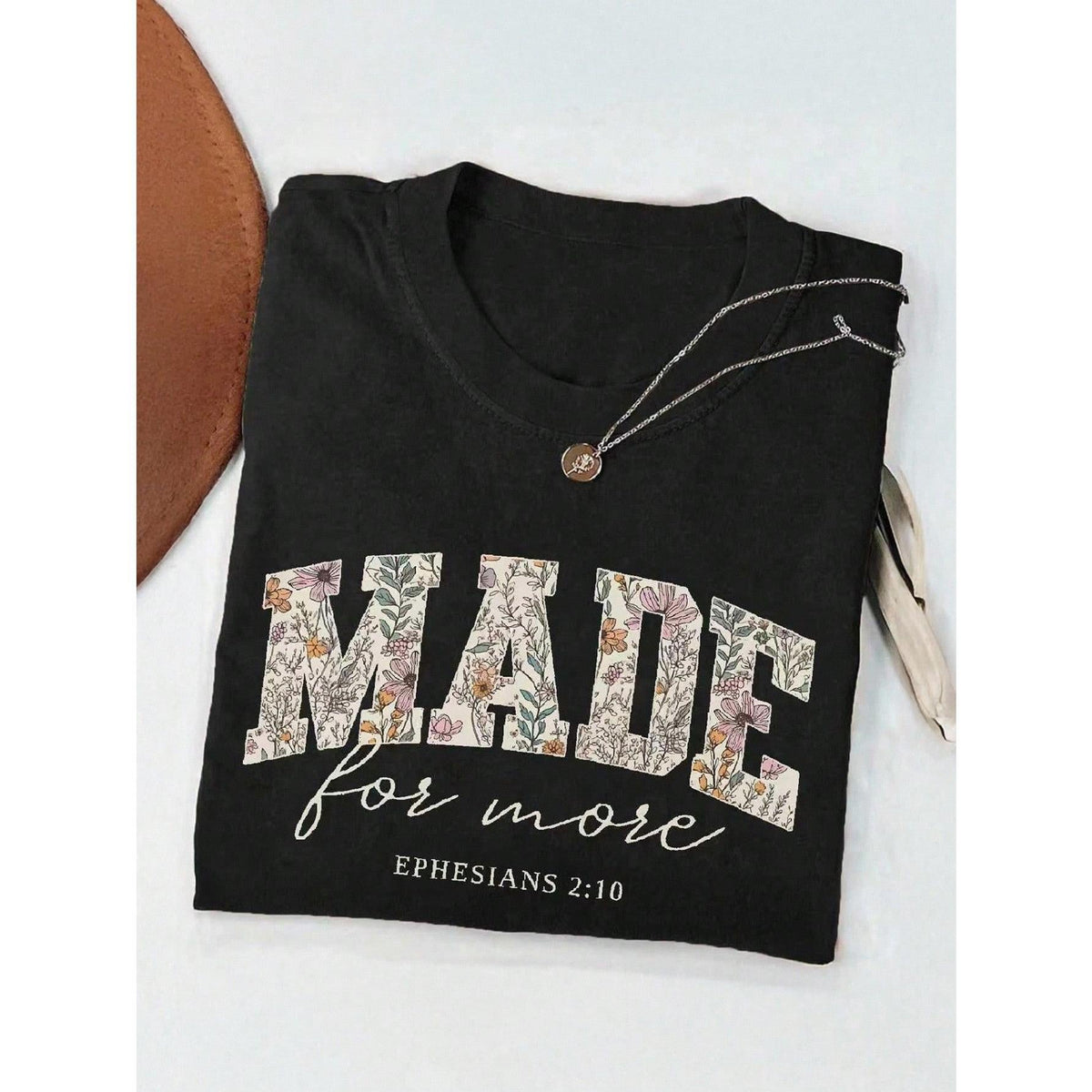 Women's Letter & Floral Print Casual Round Neck Short Sleeve T-Shirt, Summer