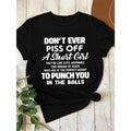 Women's Funny Crew Neck T-Shirt - "Don't Ever Piss Off A Short Girl" Alphabet Print, Casual Short Sleeve Top, Soft Knit Fabric, Slight Stretch, Polyester 95%, Spandex 5%, Regular Fit for Spring/Summer/Fall