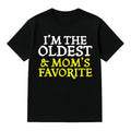 Men's "I'm the Oldest & Mom's Favorite Fun Sibling" Short-Sleeve T-Shirt, Black Round Neck Pure Cotton Streetwear Clothes, S-5XL Casual Top for Christmas, Thanksgiving