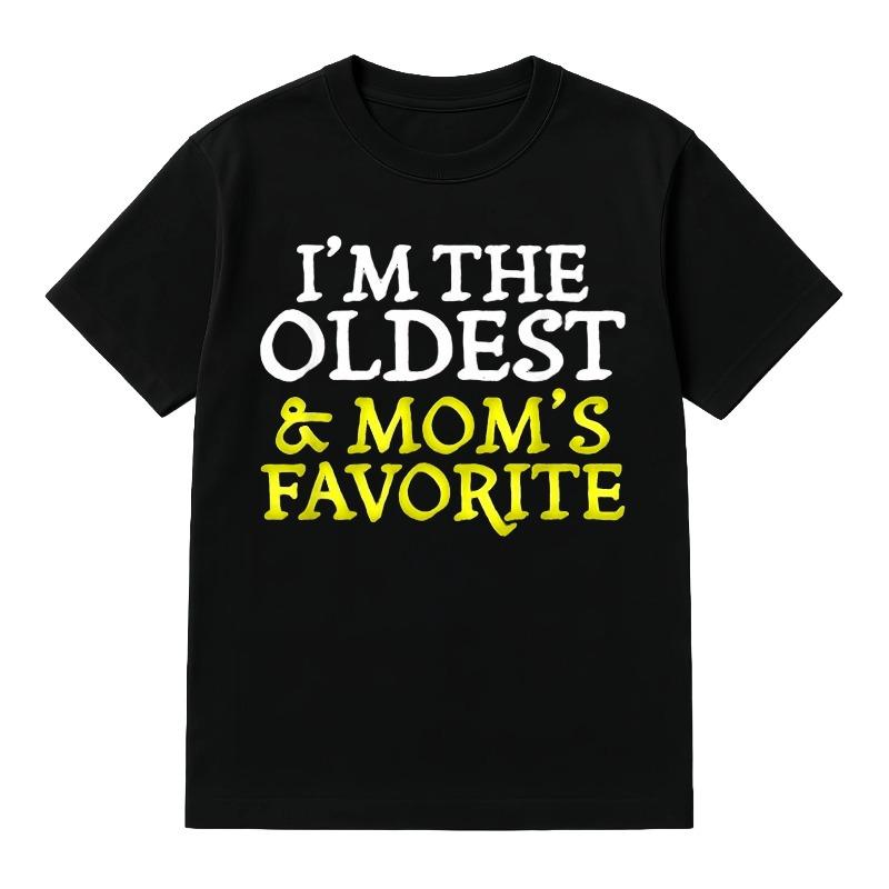 Men's "I'm the Oldest & Mom's Favorite Fun Sibling" Short-Sleeve T-Shirt, Black Round Neck Pure Cotton Streetwear Clothes, S-5XL Casual Top for Christmas, Thanksgiving