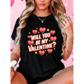 Women's Plus Size Elegant T-Shirt Tops, Casual Short-Sleeve Crew Neck with Valentine's Day Heart & Star Graphic, Ideal Gift for Girlfriend