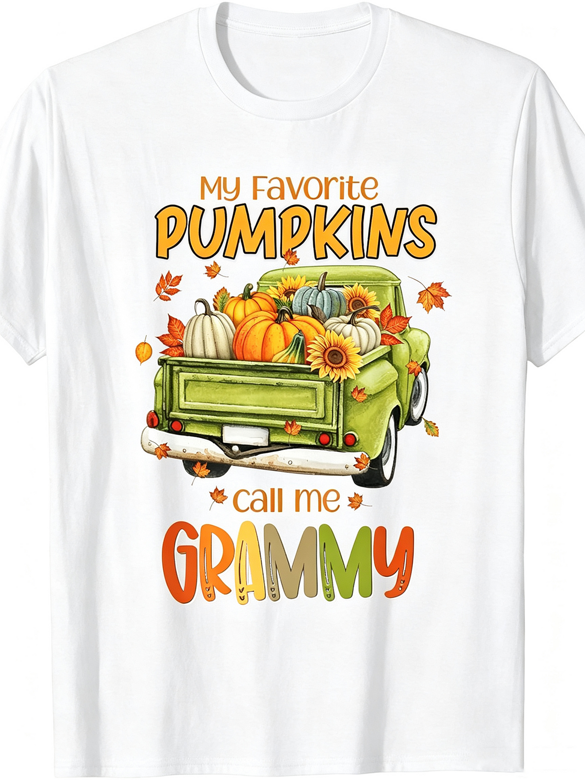 Fall Thanksgiving Graphic T‑Shirt, Vintage Truck Pumpkin Short Sleeve Tee, Grammy Autumn Gift for Women