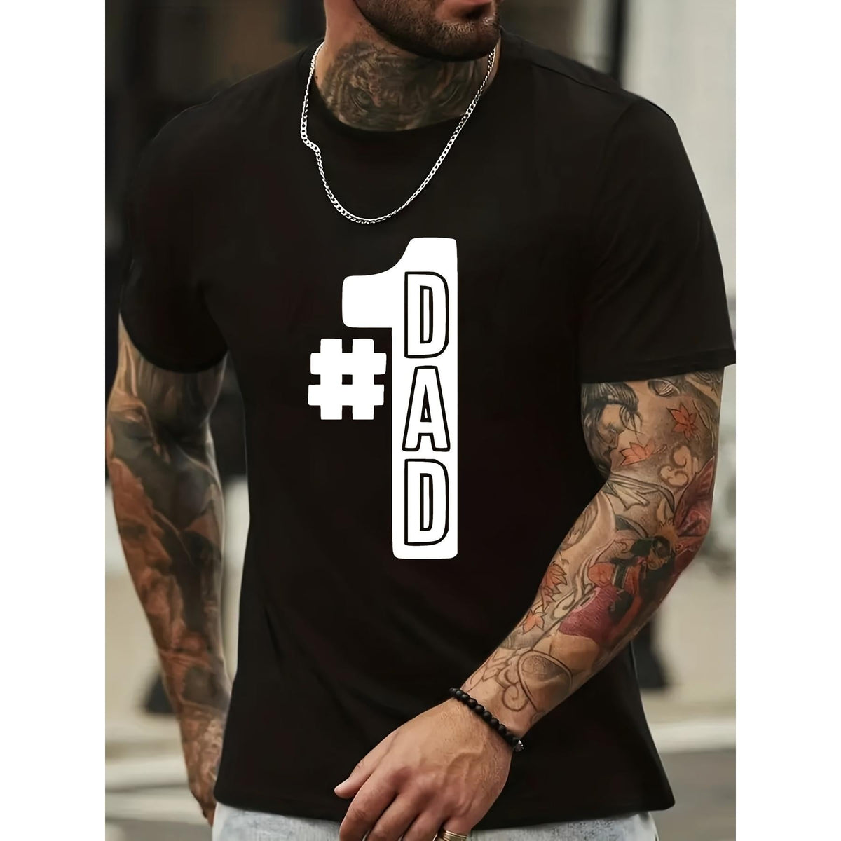 #1 DAD Print, Men's Novel Graphic Design T-shirt, Casual Comfy Tees For Summer, Men's Clothing Tops For Daily Activities