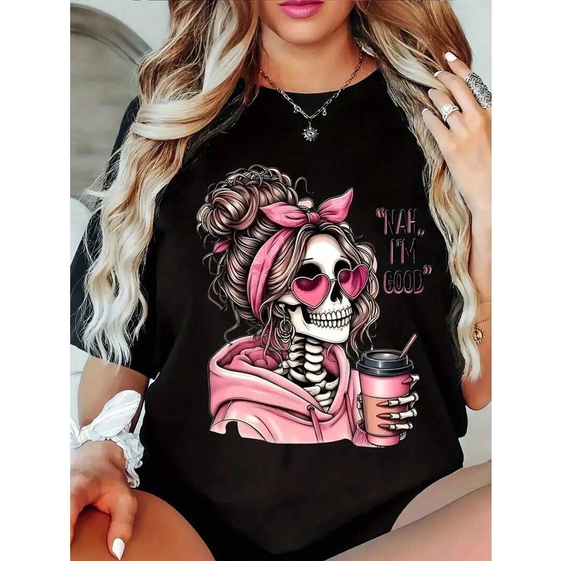 Skeleton The Lovers T-Shirt, Tarot Card Gothic Moon Phases Rose Tee Black