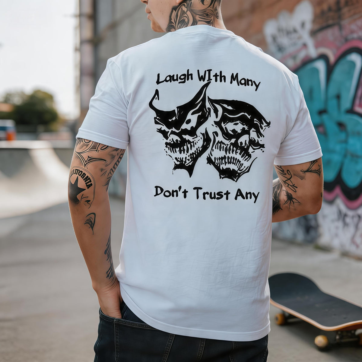 Laugh with Many, Don’t Trust Any Skulls Print Men's T-Shirt, Gift For Him, Gift For Her, Trending Shirt