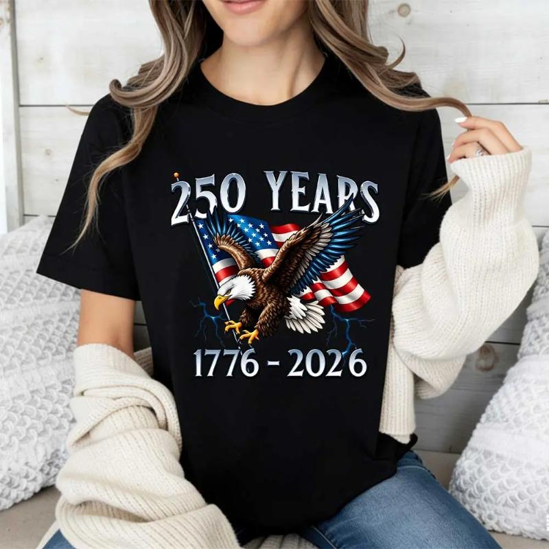 American Eagle Independence Day 250 Years 1776 2026 T-Shirt White Patriotic Flag And Bird Design For Celebrations And National Events