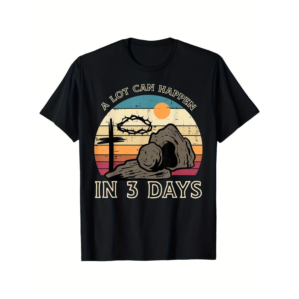 Men's & Women's A Lot Can Happen in 3 Days Easter Christian Graphic T-Shirt - 100% Cotton Relaxed Fit Short Sleeve, Black with Resurrection & Empty Tomb Design, All-Season Casual Church Apparel Men's Casual Short Sleeve Funny Graphic Tees T-Shirt