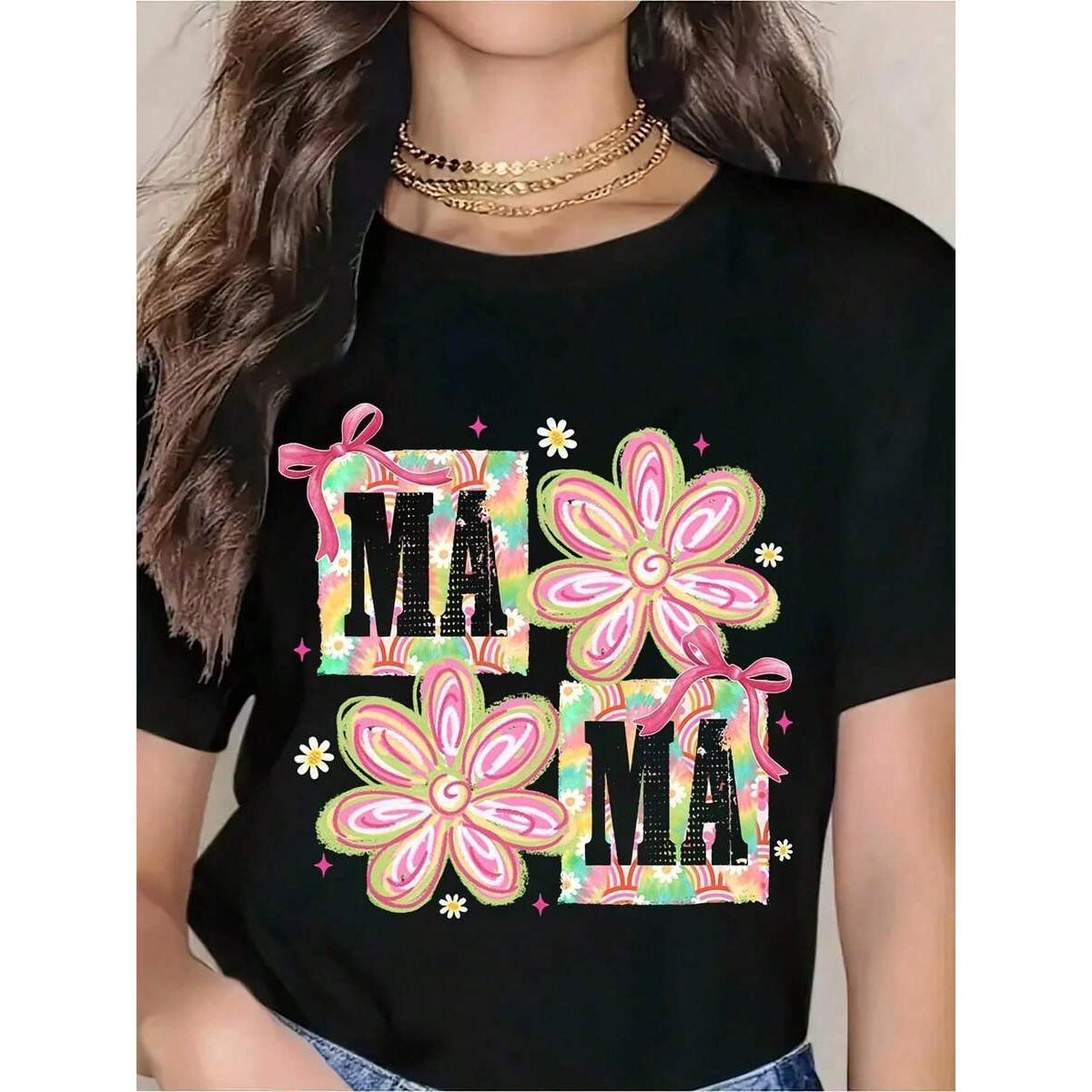 Mama Flower T-Shirt, Mama Floral T-Shirt, Brushstroke Mama T-Shirt, Preppy Mama T-Shirt, Retro Mama Flower T-Shirt, Mothers Day T-Shirtspring Outfits For Women