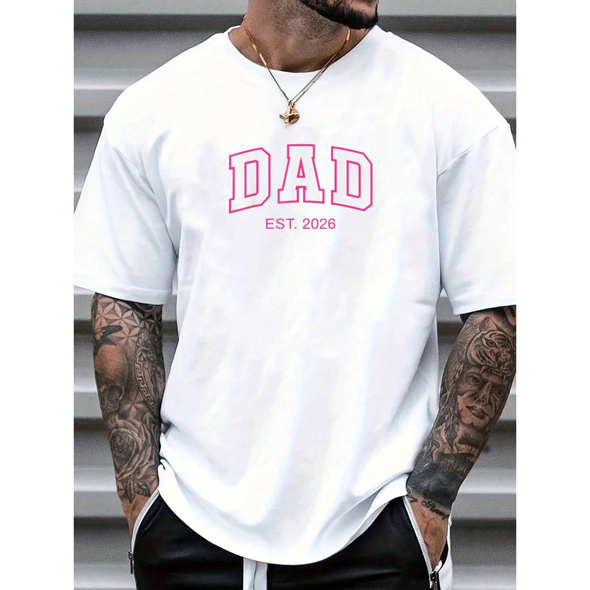 Dad 2026 Retro Father 2026 Loading New Dad 2026 T-Shirt Street Hip-Hop Style Men's T-Shirt