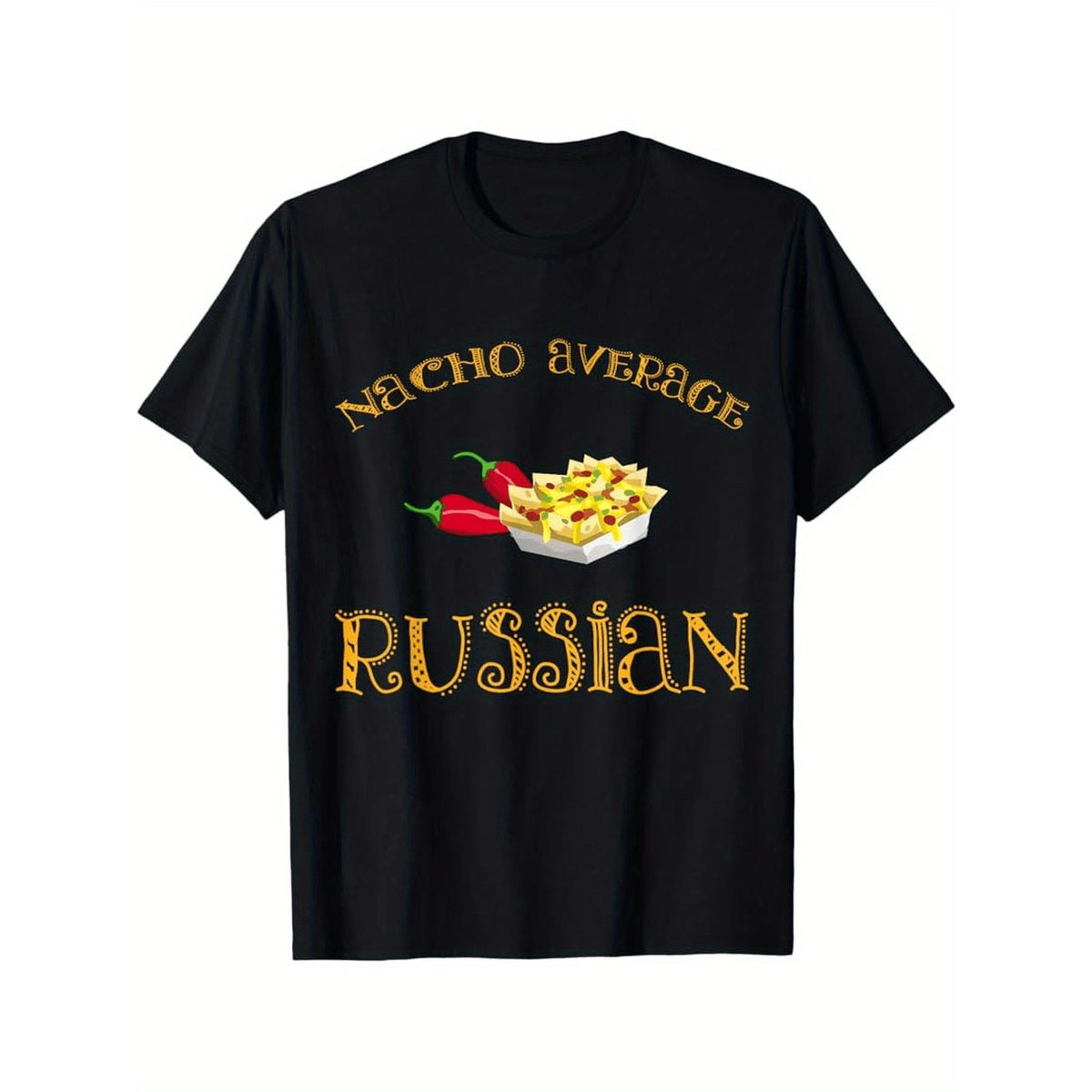 Men'S Funny Nacho Average Russian Graphic T-Shirt - White Tee with Bold Orange Text & Chili Pepper Design - Casual Everyday Shirt for Hispanicmexicanrussian Culture Fans - Regular Fit Short Sleeve Round Neck Top, Cultural Apparel, Playful Print