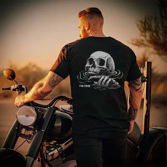 I'M FINE Drowning Skull Black Print Unisex Fashion Soft Fabric ShortSleeve Regular Fit