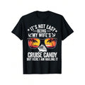 Men's "Cruise Candy" Graphic T-Shirt - Funny & Playful 100% Cotton Tee, Casual Round Neck Short Sleeve, Black With Colorful Cruise Ship & Palm Tree Design, Casual Wear| Fun Print Tshirt| Sunset Graphic