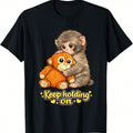 Women's Casual Style 'Keep Holding On' Punch Monkey Meme T-Shirt, Comfortable Pure Cotton Short Sleeve Graphic Top