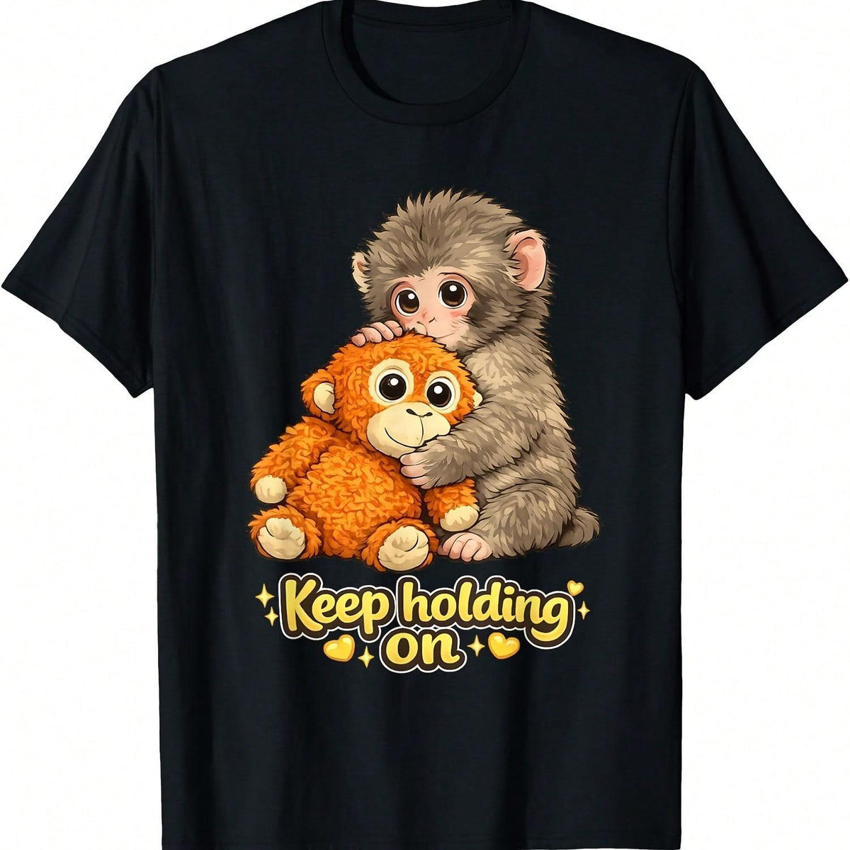 Women's Casual Style 'Keep Holding On' Punch Monkey Meme T-Shirt, Comfortable Pure Cotton Short Sleeve Graphic Top