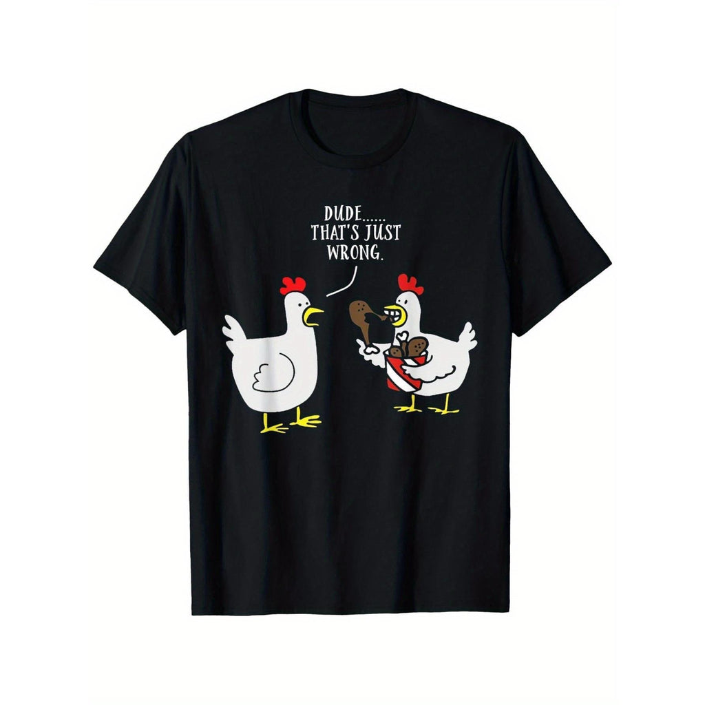 Dude ThatS Just Wrong Chicken Eating Chicken Funny T-Shirt, Unisex Cotton Casual Round Neck Outdoor Short Sleeve T-Shirt with Slight Stretch, Slightly Elastic, 100%Cotton, S-5XL