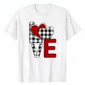 Valentine's Day "LOVE" Red and White Haig Pattern Printed T-shirt, Women's Casual Short Sleeve Round Neck Printed T-shirt, Short Sleeve T-shirt, Round Neck Top, Women's Clothing, 2026 New Style, Suitable for Daily and Home Wearing