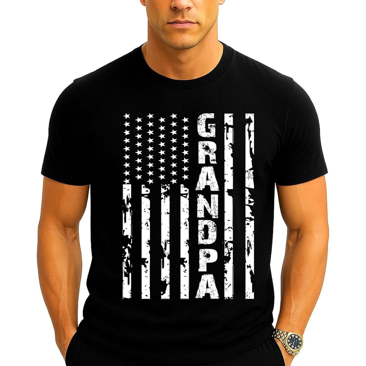 Grandpa Vintage American Flag T-Shirt - Patriotic Grandpa Humor Graphic Tee, Unisex Casual Top