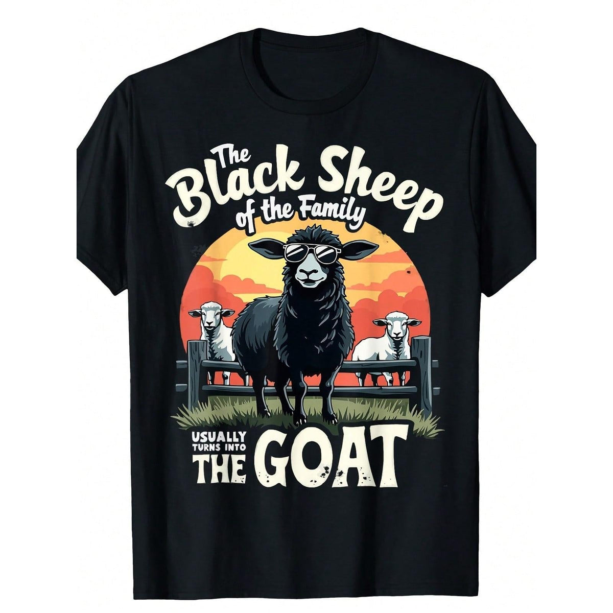 [Cotton Graphic Tee] 100% Cotton Black Sheep Family Goat Graphic Tee | Casual Crew Neck T-Shirt For Men