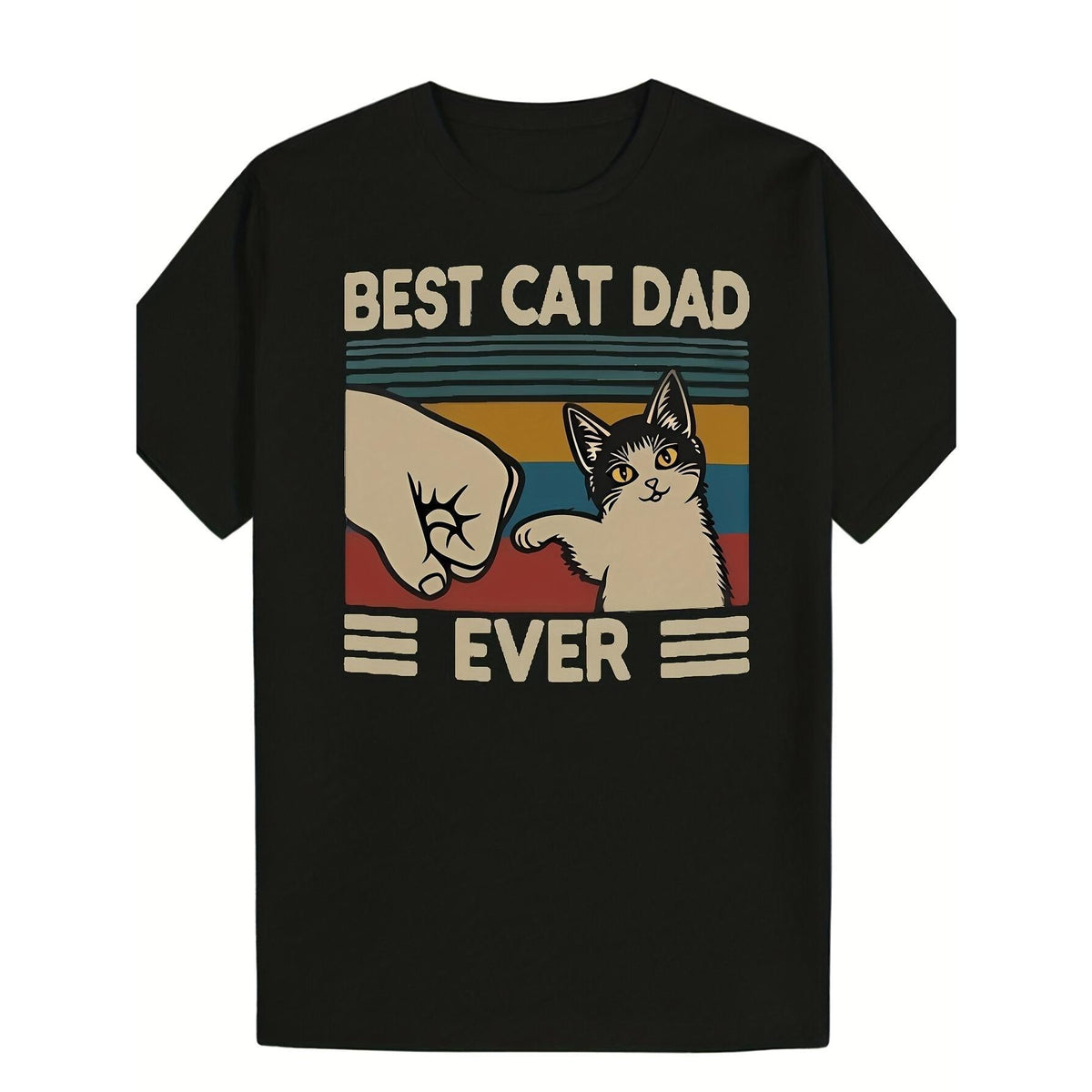 Men'S "Best Cat Dad Ever" Graphic T-Shirt - Funny Summer Short Sleeve Tee with Cat and Paw Print Design, Black Casual Gift for Cat Lovers