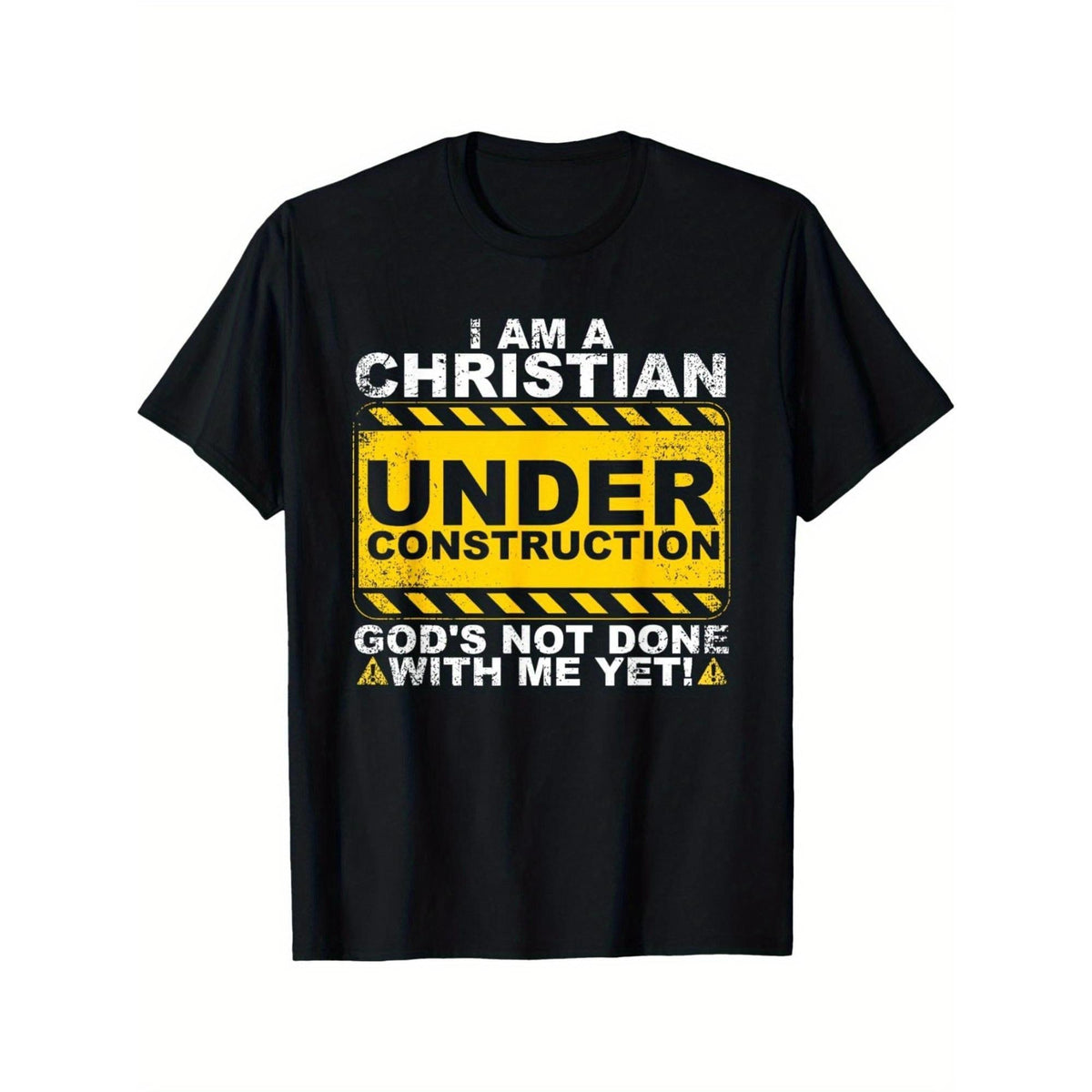 “I Am A Christian Under Construction” Caution Tape Graphic Unisex T-Shirt, Humble Faith Humor Tee