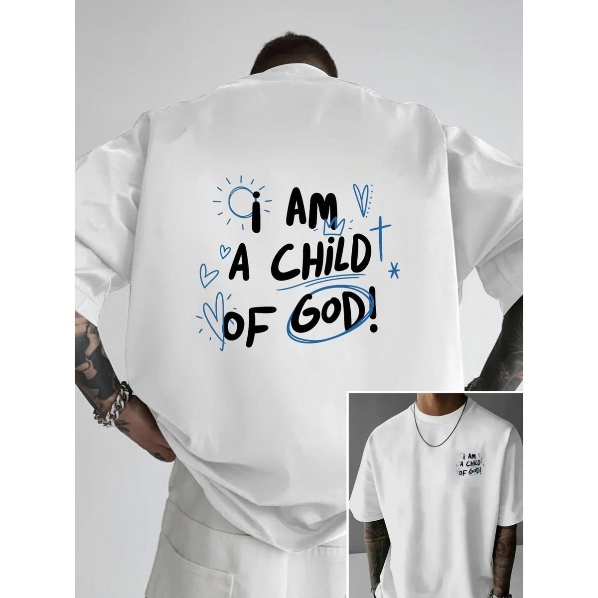 Men'S T-Shirt Featuring The Phrase 'I Am a Child of God', with a Faith-Themed Double-Sided Print. This Stylish Short-Sleeve Shirt Is Perfect for Casual Wear And Outdoor Activities