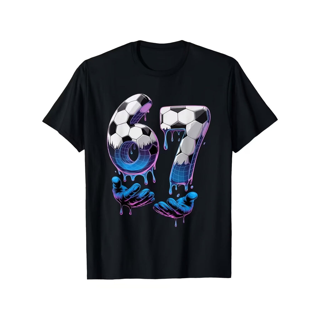 Soccer "67" Ice Cream Drip Fun Six Seven Hand Pack T-Shirt Summer Casual Crew Neck Graphic Unisex Shirt