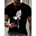 Men's Prayer Hand Gesture & Cross Print Short Sleeve T-Shirt