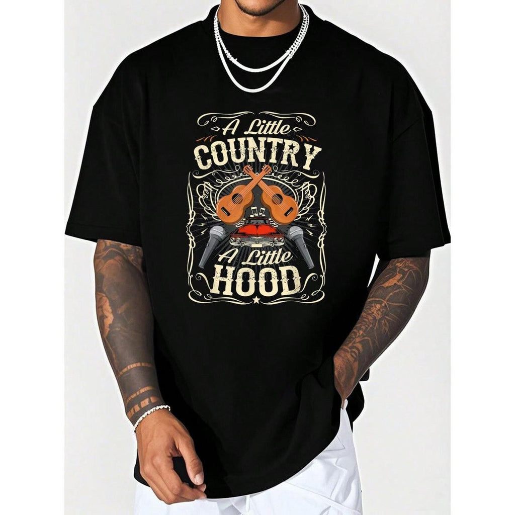 “A Little Country A Little Hood” Vintage Western T-Shirt for Men | Graphic Tee, Retro Cowboy Hip-Hop Style Casual Top