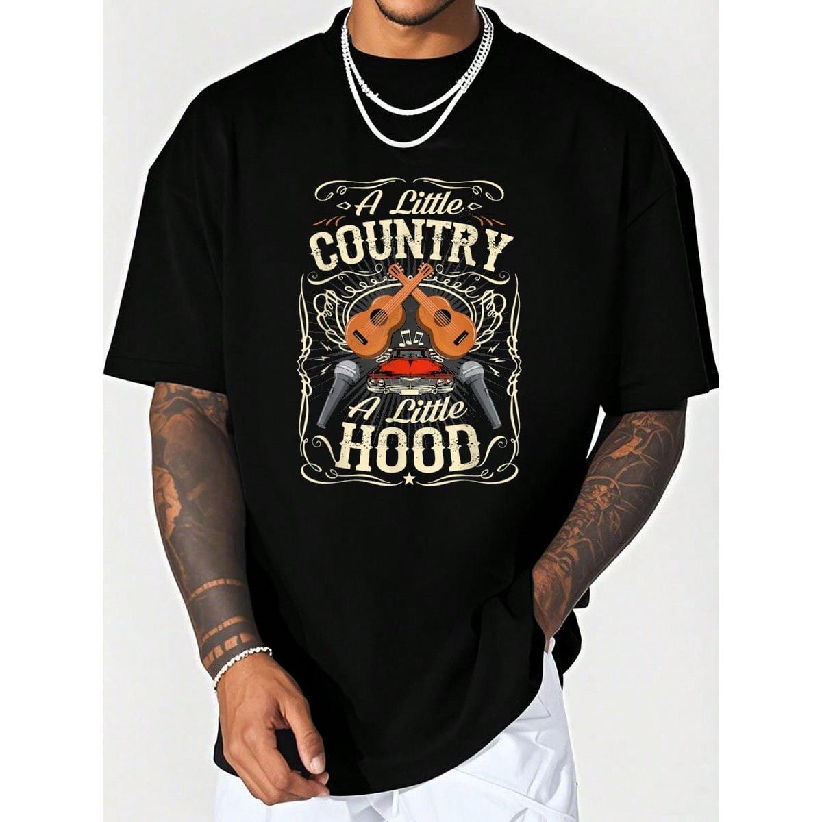 “A Little Country A Little Hood” Vintage Western T-Shirt for Men | Graphic Tee, Retro Cowboy Hip-Hop Style Casual Top