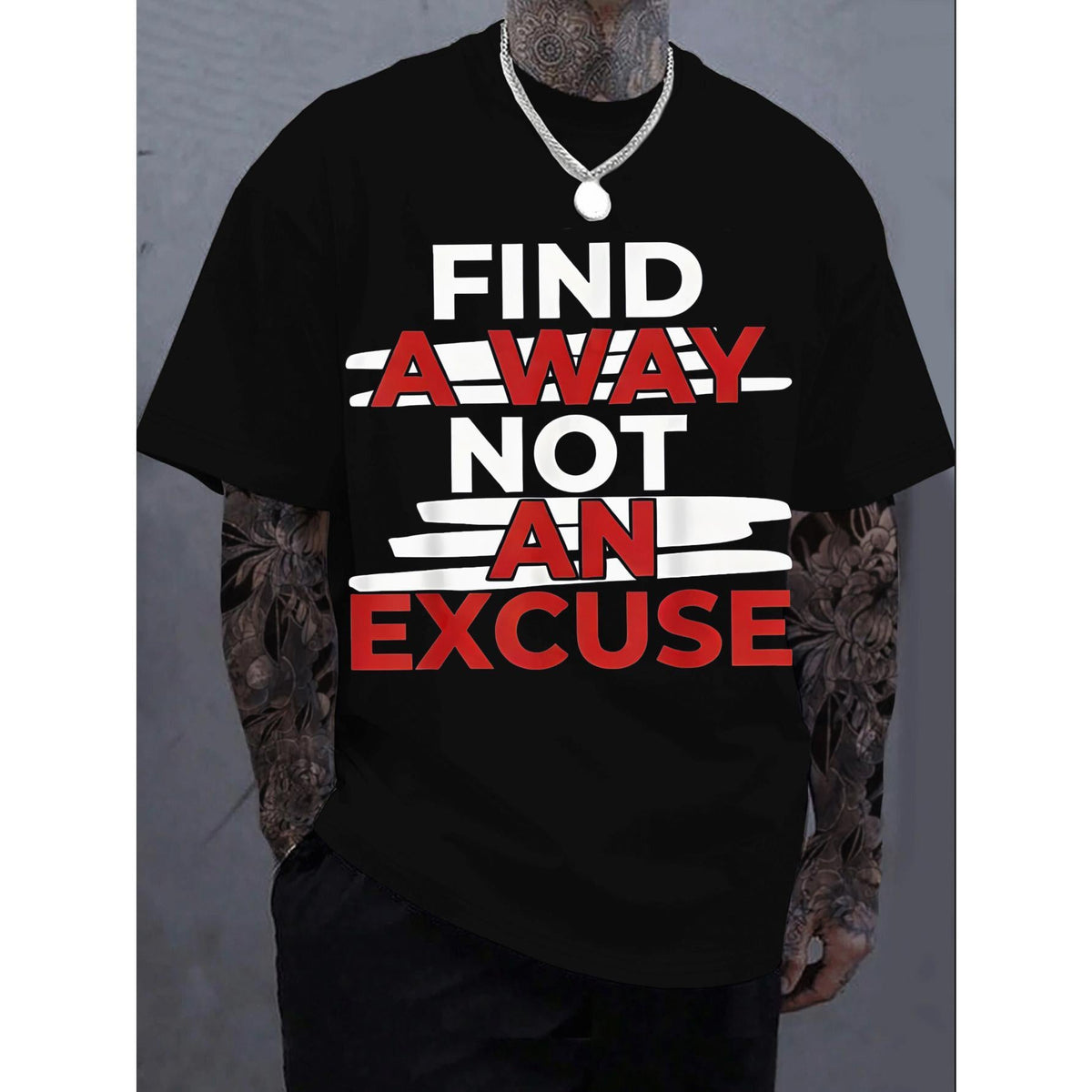 Men's Casual T-Shirt Find a Way Not an Excuse Enhance Printing Dark Gray with Red and White Font Round Neck Short Sleeve Regular Fit Machine Washable Durable All Year Comfortable Men's Top