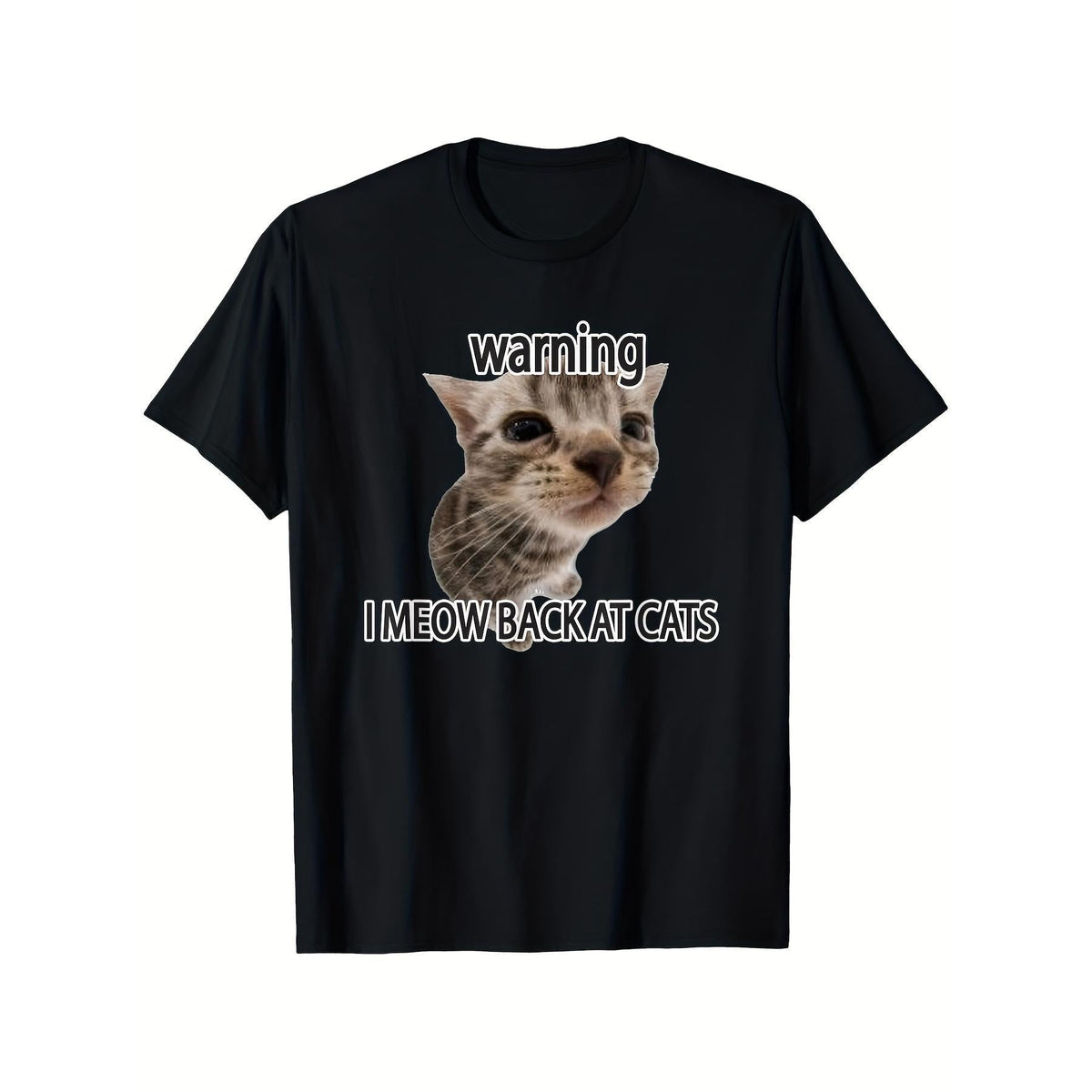 Funny Warning I Meow Back at Cats T-Shirt - Retro Unisex Cotton Tee with Cat Illustration & Meowing Back, Soft Stretchy Fabric, Sizes S-XXXXXL, Perfect for Cat Lovers, Funny Pet Owner Apparel