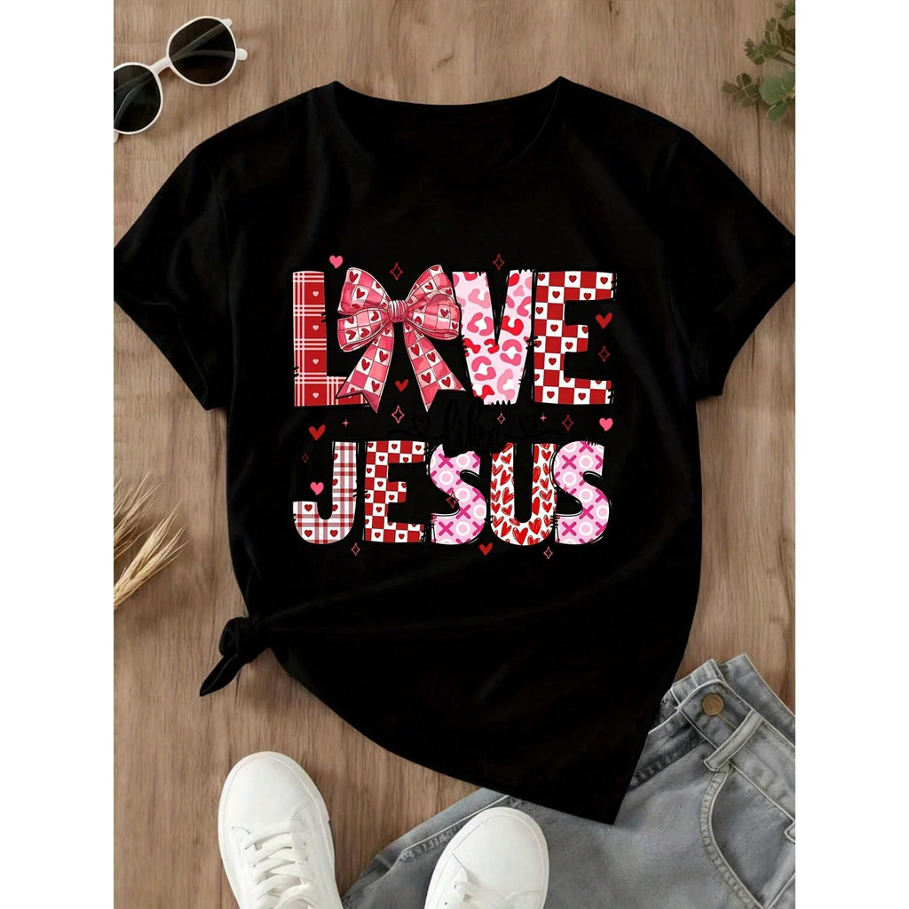 Love Like Jesus Valentine Shirt Women Red Plaid Heart Pattern Christian Tshirt For Women Faith Inspired Valentine Day Gift Top