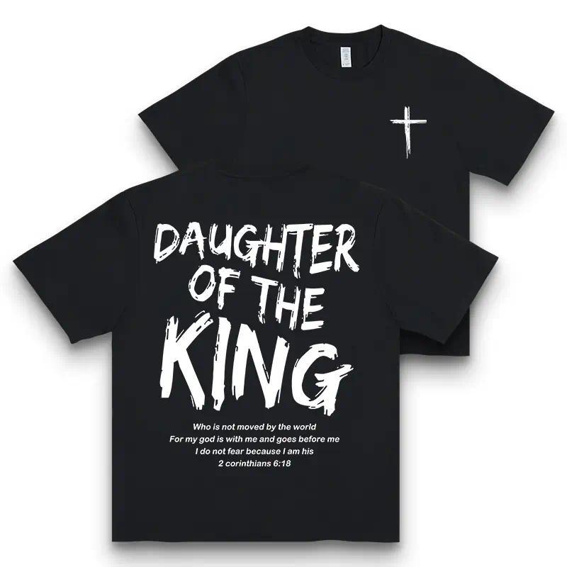 Daughter of the King Christian T-Shirt, Inspirational Jesus Faith Graphic Tee, Women's Soft Dual-Sided Print Top