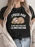 Sloth French Print Short Sleeve Tee Soft Crew Neck Home Cafe Top
