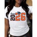 Class of 2026 Graduation T-Shirt - Senior Year Celebration Tee with Bold SENIOR Text Plus-Size Women's Casual Round Neck Shirt - Machine Washable Graduation Party Outfit, Celebration Apparel, Geometric Pattern Tee