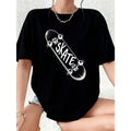 Fun Prints For Both Men And Women Skateboard Graphic T-Shirt Women Oversized Black Skate Print Casual Summer Top Streetwear Fashion Tees Can Be Used As A Gift