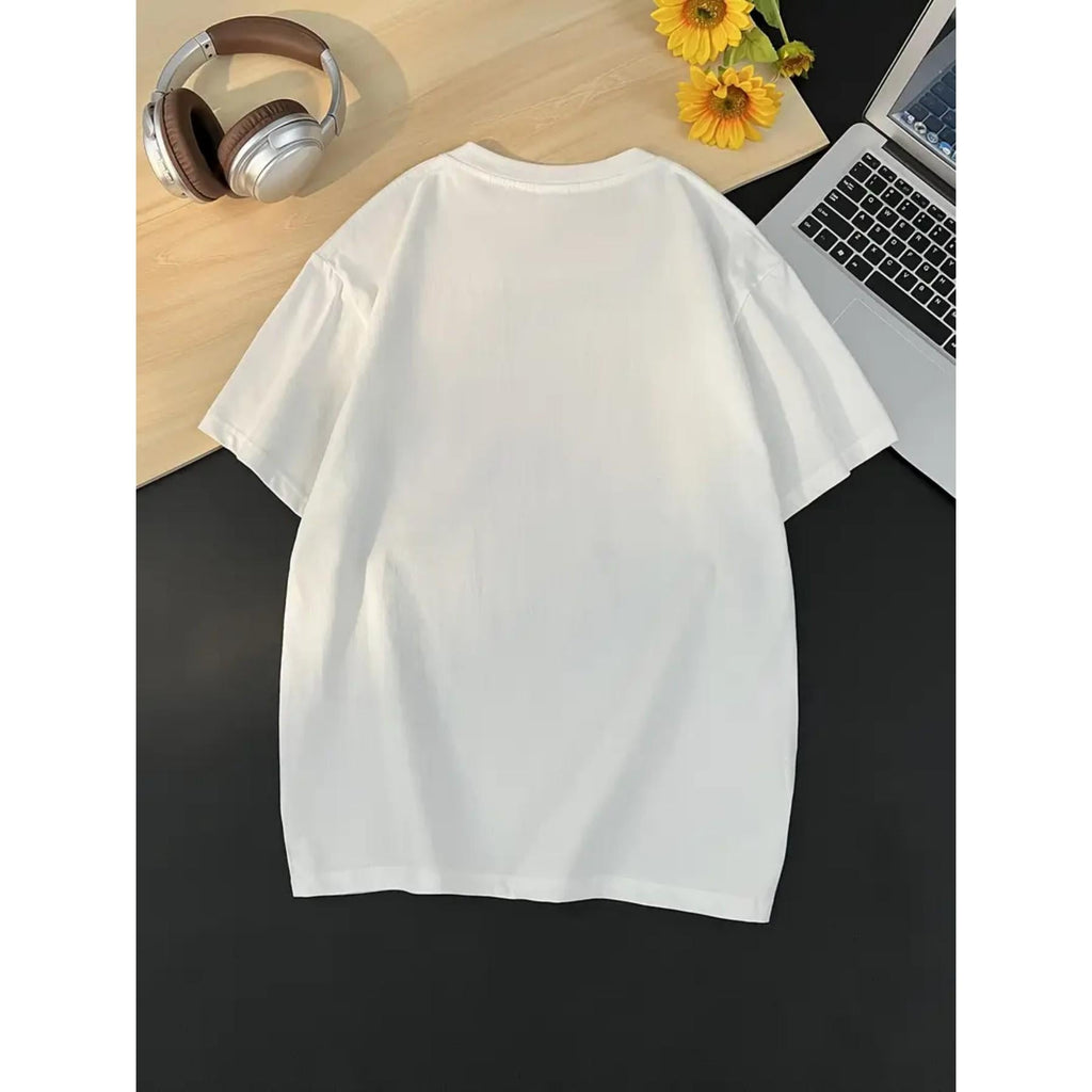 Women's Valentine's Day Heart Print T-Shirt  Short Sleeve Round Neck Casual Elegant Top with Heart & Love Symbol Design