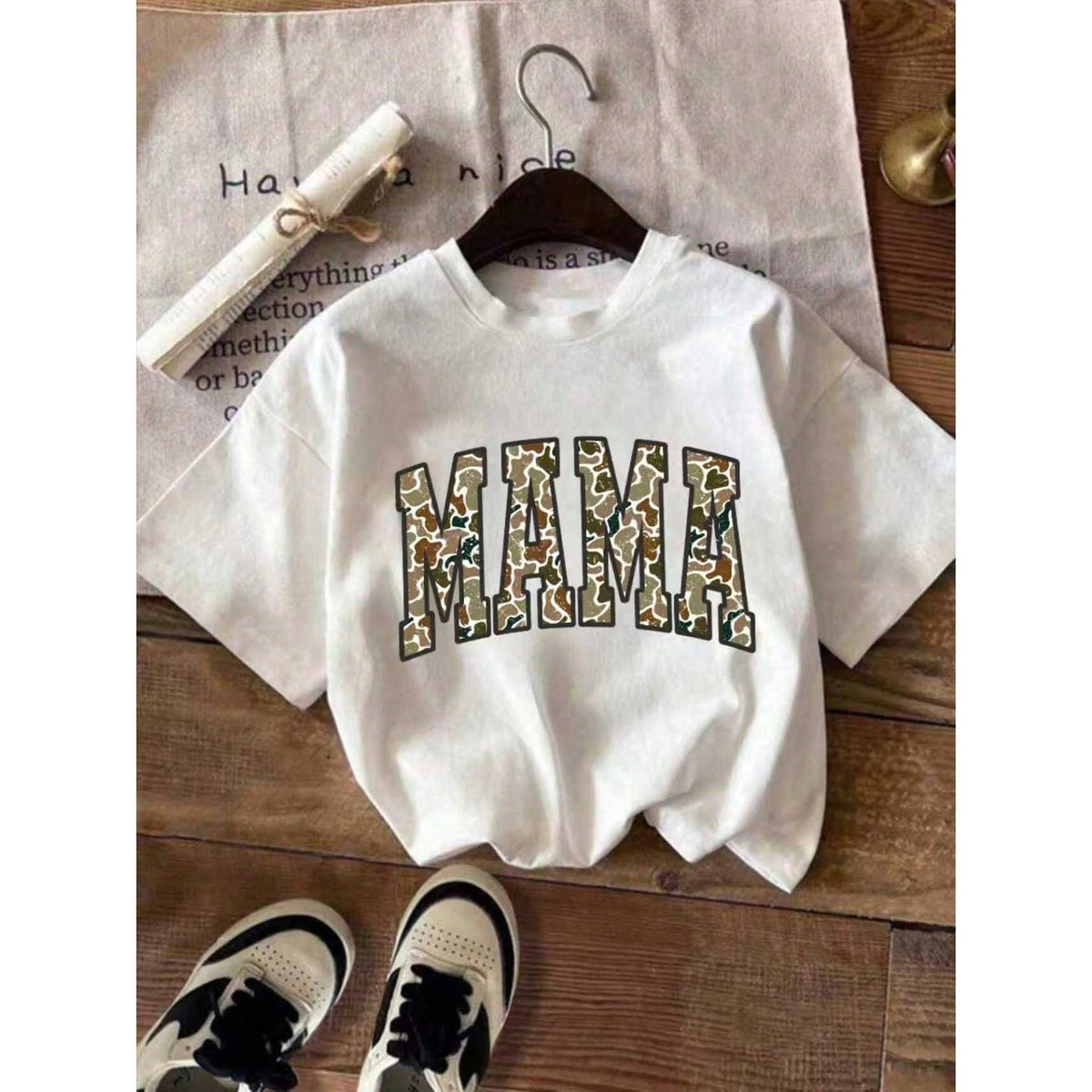 Mother's Day Women's Summer MAMA Letter Camouflage Pattern Print Round Neck Short Sleeve Simple Casual Daily T-Shirt Tops