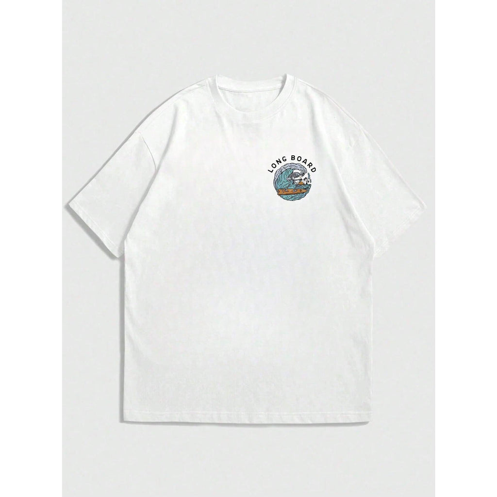 Men's Casual Beach Surfing Element Printed Short Sleeve T-Shirt, Comfortable & Breathable, For Summer Wear